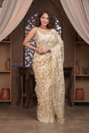 Designed by VMI! Kashi ~ Handloom Pure Organza Silk Saree in Off White with Overall Sequin Work(Silk Mark Certified)