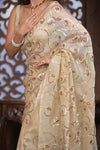 Designed by VMI! Kashi ~ Handloom Pure Organza Silk Saree in Off White with Overall Sequin Work(Silk Mark Certified)