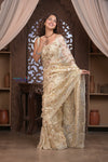 Designed by VMI! Kashi ~ Handloom Pure Organza Silk Saree in Off White with Overall Sequin Work(Silk Mark Certified)
