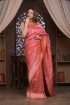 Kashi ~ Handloom Pure High Quality Silk Handloom Kadwa Banarasi Saree with Intricate Pallu in Crimson Red (Silk Mark Certified)
