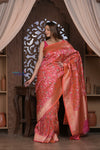 Kashi ~ Handloom Pure High Quality Silk Handloom Kadwa Banarasi Saree with Intricate Pallu in Crimson Red (Silk Mark Certified)