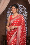 Kashi ~ Handloom Banarasi High Quality Khaddi Georgette Silk Saree in Red (Silk Mark Certified)