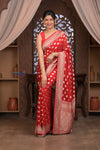 Kashi ~ Handloom Banarasi High Quality Khaddi Georgette Silk Saree in Red (Silk Mark Certified)