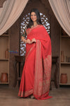 Kashi ~ Handloom Banarasi Khaddi Crepe Georgette Silk Saree in Crimson Red (Silk Mark Certified)