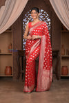 Kashi ~ Handloom Banarasi High Quality Khaddi Georgette Silk Saree in Red (Silk Mark Certified)