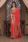 Kashi ~ Handloom Banarasi Khaddi Crepe Georgette Silk Saree in Crimson Red (Silk Mark Certified)