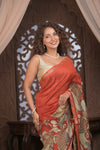 Bengal Gatha ~ Designer Chanderi Cotton Silk Saree with Digital Print in Shades of Orange