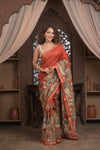 Bengal Gatha ~ Designer Chanderi Cotton Silk Saree with Digital Print in Shades of Orange