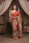 Bengal Gatha ~ Designer Chanderi Cotton Silk Saree with Digital Print in Shades of Orange