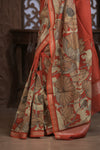 Bengal Gatha ~ Designer Chanderi Cotton Silk Saree with Digital Print in Shades of Orange