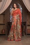 Bengal Gatha ~ Designer Chanderi Cotton Silk Saree with Digital Print in Shades of Orange