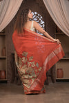 Bengal Gatha ~ Designer Chanderi Cotton Silk Saree with Digital Print in Shades of Orange