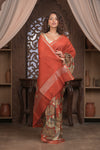 Bengal Gatha ~ Designer Chanderi Cotton Silk Saree with Digital Print in Shades of Orange