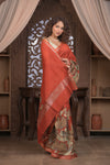 Bengal Gatha ~ Designer Chanderi Cotton Silk Saree with Digital Print in Shades of Orange