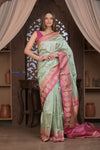 Kashi ~ Handloom Banarasi High Quality Pure Silk Saree in Sea Green with Pink (Silk Mark Certified)