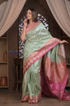 Kashi ~ Handloom Banarasi High Quality Pure Silk Saree in Sea Green with Pink (Silk Mark Certified)