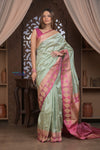Kashi ~ Handloom Banarasi High Quality Pure Silk Saree in Sea Green with Pink (Silk Mark Certified)