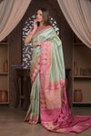 Kashi ~ Handloom Banarasi High Quality Pure Silk Saree in Sea Green with Pink (Silk Mark Certified)