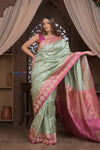 Kashi ~ Handloom Banarasi High Quality Pure Silk Saree in Sea Green with Pink (Silk Mark Certified)