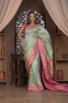 Kashi ~ Handloom Banarasi High Quality Pure Silk Saree in Sea Green with Pink (Silk Mark Certified)