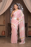 Bengal Gatha ~ Handloom Linen Saree with Kantha Work in White Pink