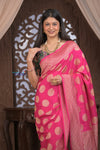Kashi ~ Handloom Banarasi High Quality Khaddi Crepe Georgette Silk Saree in Pink (Silk Mark Certified)