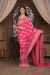 Kashi ~ Handloom Banarasi High Quality Khaddi Crepe Georgette Silk Saree in Pink (Silk Mark Certified)