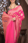 Kashi ~ Handloom Banarasi High Quality Khaddi Crepe Georgette Silk Saree in Pink (Silk Mark Certified)