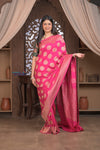 Kashi ~ Handloom Banarasi High Quality Khaddi Crepe Georgette Silk Saree in Pink (Silk Mark Certified)