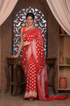 Kashi ~ Handloom Banarasi High Quality Khaddi Georgette Silk Saree in Red (Silk Mark Certified)