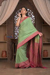 Kashi ~ Handloom Banarasi Khaddi Crepe Georgette Silk Saree in Pista Green and Pink (Silk Mark Certified)