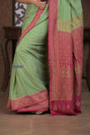 Kashi ~ Handloom Banarasi Khaddi Crepe Georgette Silk Saree in Pista Green and Pink (Silk Mark Certified)