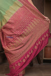 Kashi ~ Handloom Banarasi Khaddi Crepe Georgette Silk Saree in Pista Green and Pink (Silk Mark Certified)