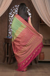 Kashi ~ Handloom Banarasi Khaddi Crepe Georgette Silk Saree in Pista Green and Pink (Silk Mark Certified)