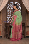 Kashi ~ Handloom Banarasi Khaddi Crepe Georgette Silk Saree in Pista Green and Pink (Silk Mark Certified)