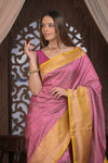 Kashi ~ Handloom Banarasi Pure Silk Saree in Rose Pink and Yellow (Silk Mark Certified)