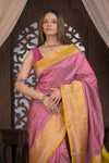 Kashi ~ Handloom Banarasi Pure Silk Saree in Rose Pink and Yellow (Silk Mark Certified)