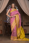 Kashi ~ Handloom Banarasi Pure Silk Saree in Rose Pink and Yellow (Silk Mark Certified)