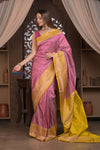 Kashi ~ Handloom Banarasi Pure Silk Saree in Rose Pink and Yellow (Silk Mark Certified)