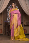 Kashi ~ Handloom Banarasi Pure Silk Saree in Rose Pink and Yellow (Silk Mark Certified)