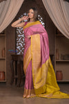Kashi ~ Handloom Banarasi Pure Silk Saree in Rose Pink and Yellow (Silk Mark Certified)