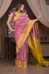 Kashi ~ Handloom Banarasi Pure Silk Saree in Rose Pink and Yellow (Silk Mark Certified)