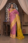 Kashi ~ Handloom Banarasi Pure Silk Saree in Rose Pink and Yellow (Silk Mark Certified)