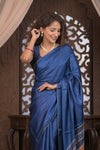 Bengal Gatha ~ Handloom Tussar Silk Saree with Handwoven Kantha Work in Royal Blue