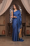 Bengal Gatha ~ Handloom Tussar Silk Saree with Handwoven Kantha Work in Royal Blue
