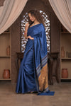 Bengal Gatha ~ Handloom Tussar Silk Saree with Handwoven Kantha Work in Royal Blue