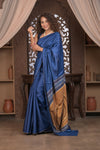 Bengal Gatha ~ Handloom Tussar Silk Saree with Handwoven Kantha Work in Royal Blue