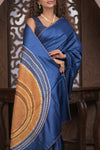 Bengal Gatha ~ Handloom Tussar Silk Saree with Handwoven Kantha Work in Royal Blue