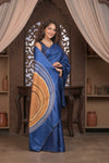 Bengal Gatha ~ Handloom Tussar Silk Saree with Handwoven Kantha Work in Royal Blue