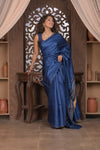Bengal Gatha ~ Handloom Tussar Silk Saree with Handwoven Kantha Work in Royal Blue